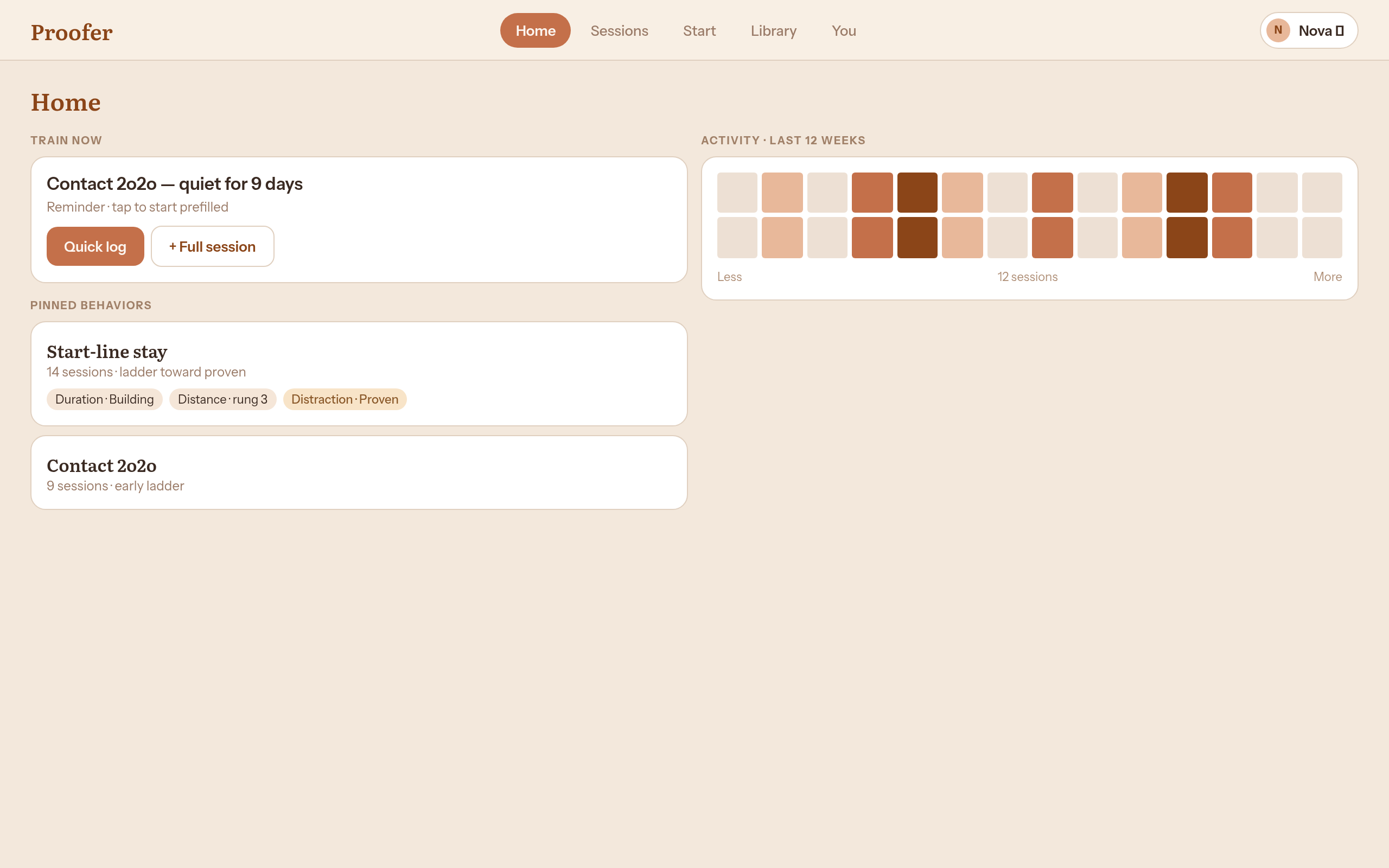 Proofer web home for Novva