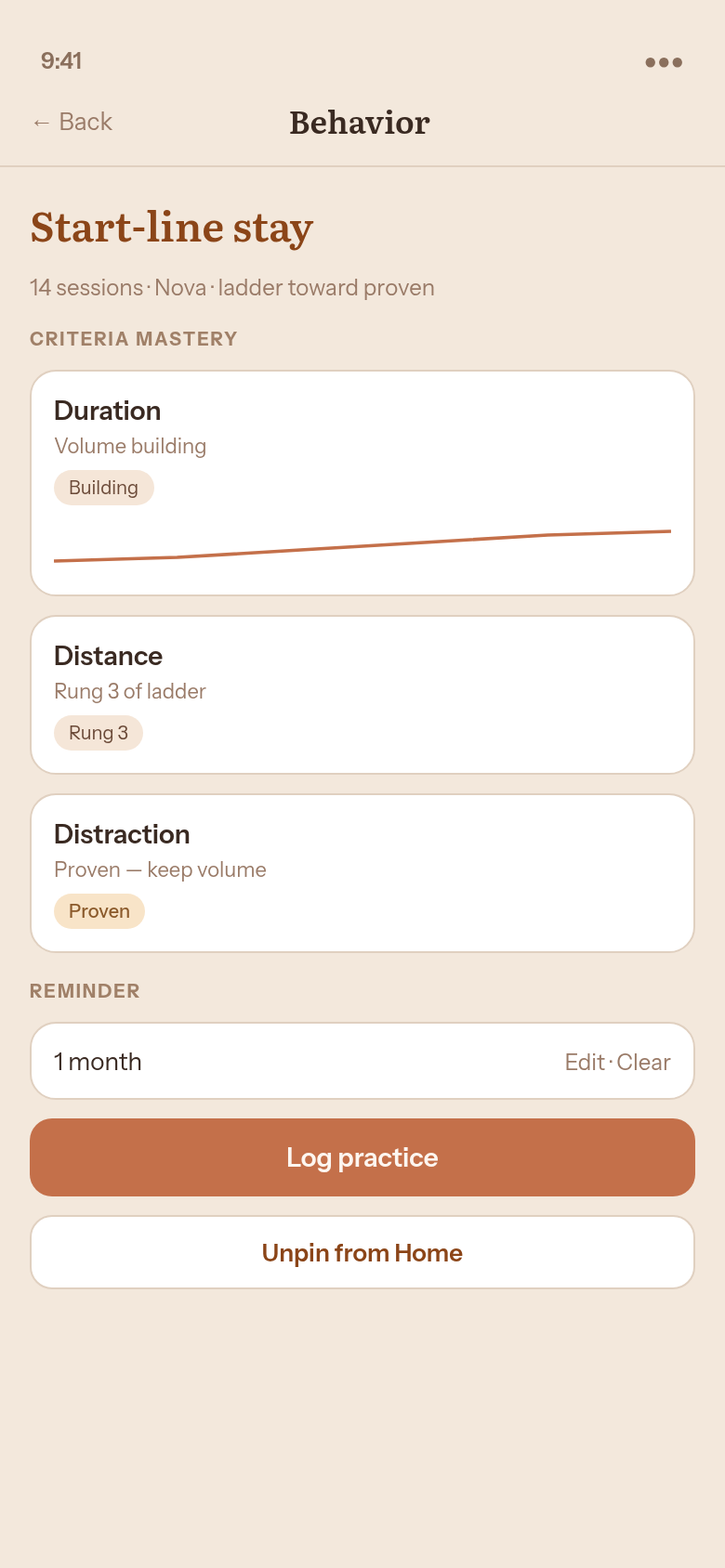Start-line stay criteria for duration, distance, and distraction